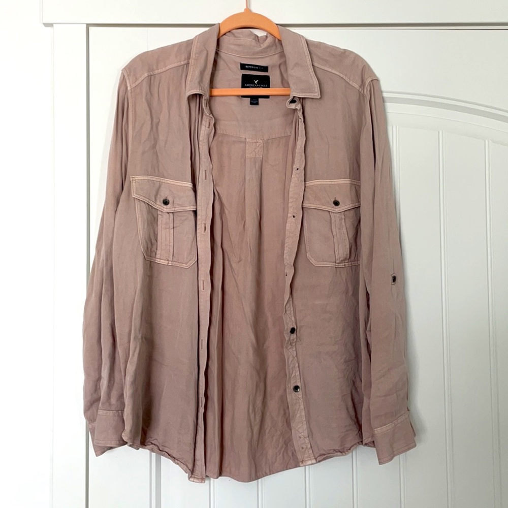 American Eagle Outfitters | Oversized Boyfriend Button Down | Blush Cream